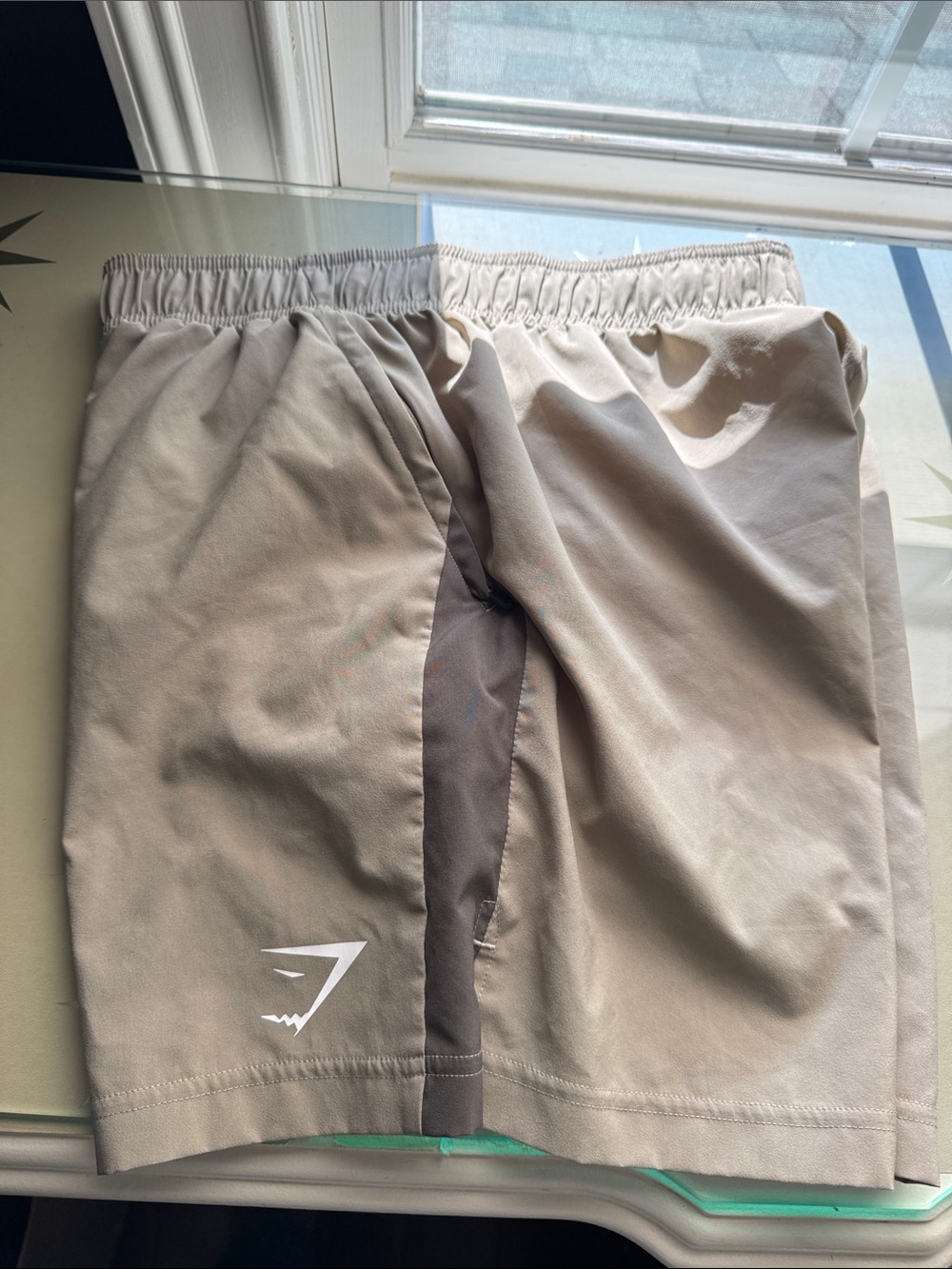 Gymshark Beige Athletic Shorts with Dark Contrast Panel size small